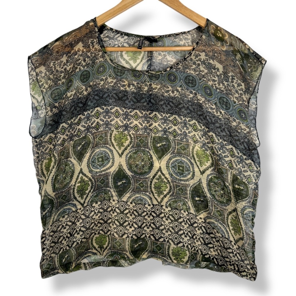 Womens Boho Paisley Semi Sheer‎ Top Size Medium Artsy Festival Chiffon Indie
